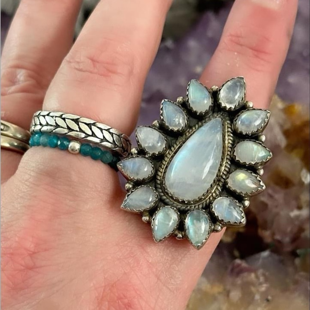 Rainbow Moonstone Statement Adjustable Sterling S… - image 5